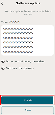 At the bottom of the screen, the [Update] and [Close] buttons are lined up one above the other. The [Update] button is at the top.