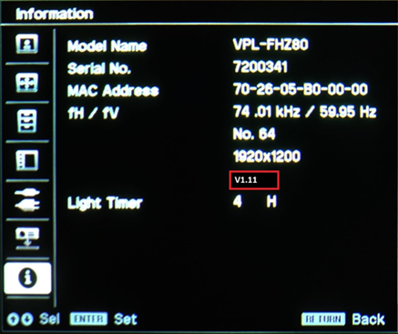 Select the [Information] menu item in the seventh row from the top on the far left. The version will appear near the center of the screen.