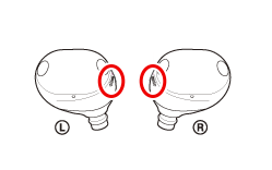 With the earbud tips facing down, the air hole is on the upper side