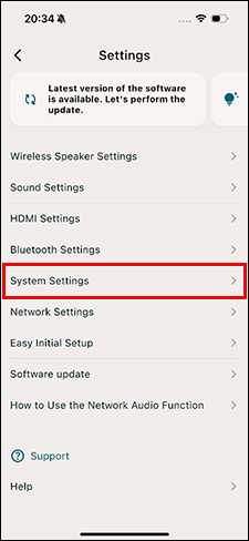 [System Settings] (Systemeinstellungen) befindet sich in der fünften Zeile von oben.