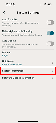 [System information] (Systeminformationen) befindet sich in der zweiten Zeile von unten.