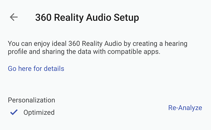 Sound Connect app screen showing 360 Reality Audio