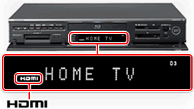 Image of a device display showing HOME TV with an HDMI label.