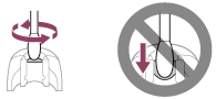 Two illustrations showing how to clean the mesh area with a cotton swab. The left image is a good example, where the cotton swab is rotated while cleaning. The right image is a bad example, where the cotton swab is pushed straight in and may tear the mesh area.