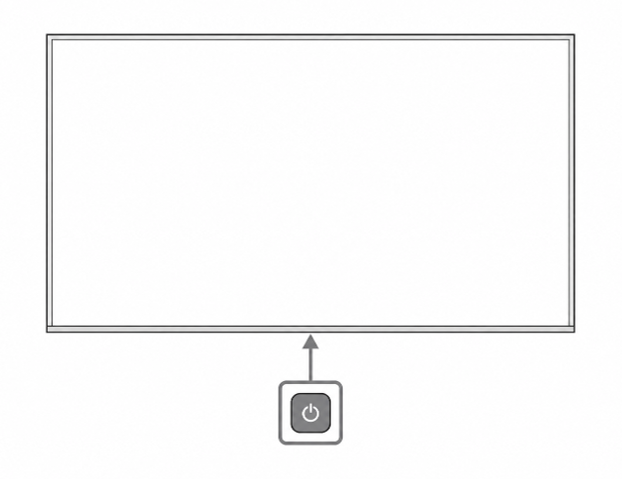 De aan/uit-knop bevindt zich aan de onderkant, in het midden van de onderrand van de tv.
