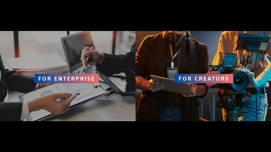 Presentation slide displaying the message "For Enterprise" and "For Creators"