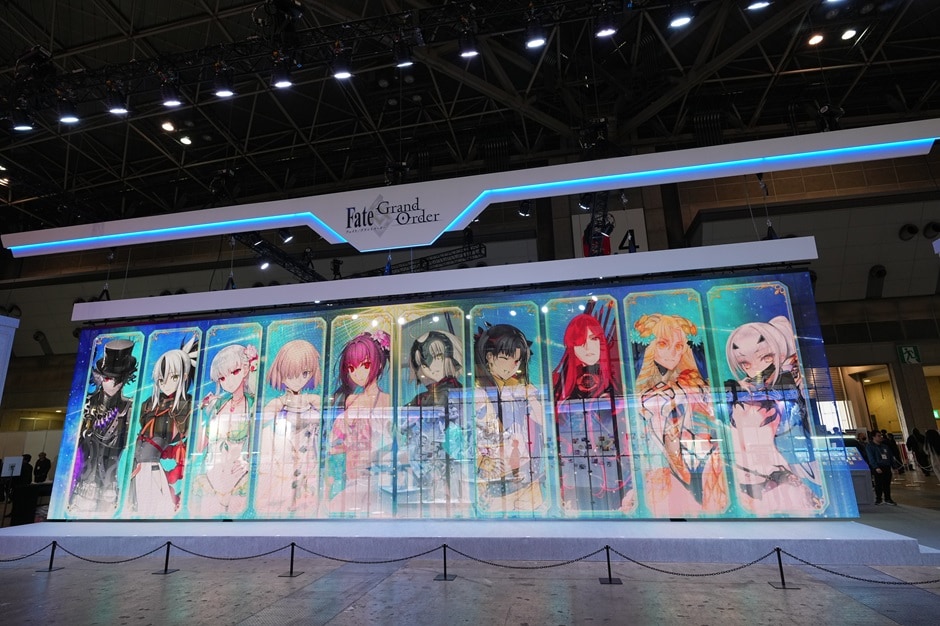 A photo of a large display showing multiple characters lined up.