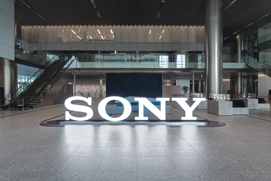 SONY logo sign by the building's entrance