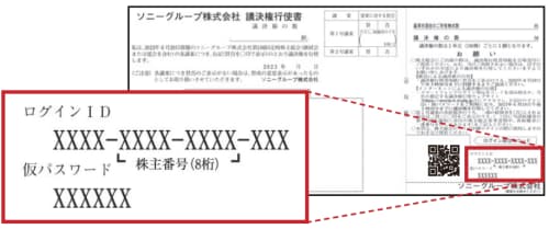 ログインID　株主番号(8桁) 　仮パスワード