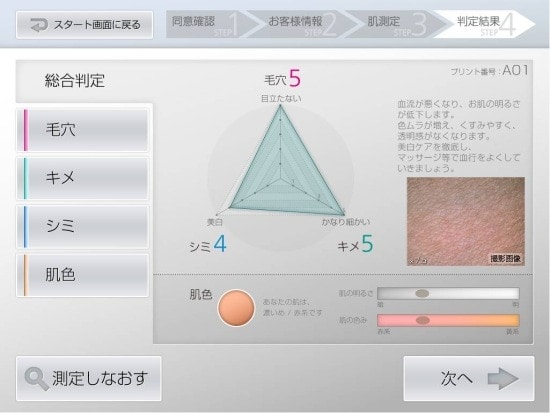 肌解析の出力イメージの一例　（総合判定）