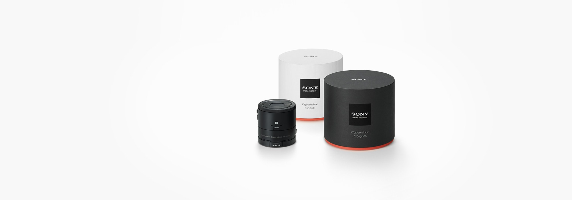 DSC-QX100の本体とDSC-QX100 / DSC-QX10のパッケージの写真