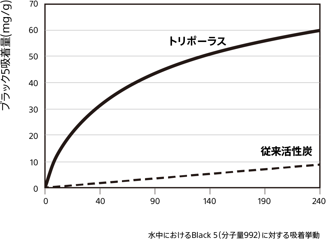 水中におけるBlack 5 (分子量992) に対する吸着挙動